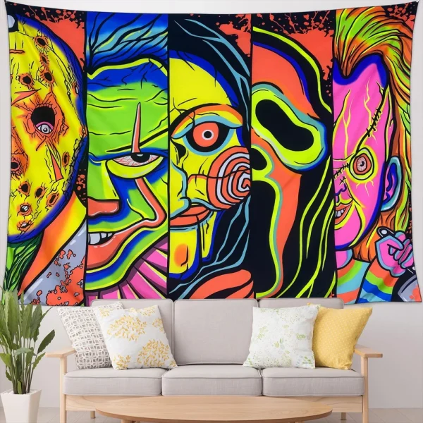 Artcreator Halloween Wall Decor Trippy Blacklight Horror Face 3d Printing Tapestry Mens The Dark Party Bedroom Living Room Dorm 2