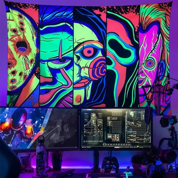 Artcreator Halloween Wall Decor Trippy Blacklight Horror Face 3d Printing Tapestry Mens The Dark Party Bedroom Living Room Dorm 3