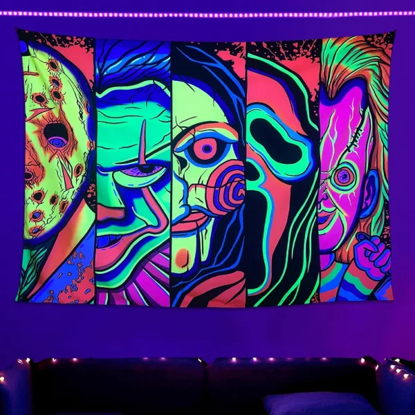 Artcreator Halloween Wall Decor Trippy Blacklight Horror Face 3d Printing Tapestry Mens The Dark Party Bedroom Living Room Dorm 4