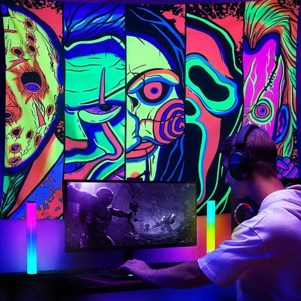 Artcreator Halloween Wall Decor Trippy Blacklight Horror Face 3d Printing Tapestry Mens The Dark Party Bedroom Living Room Dorm 5