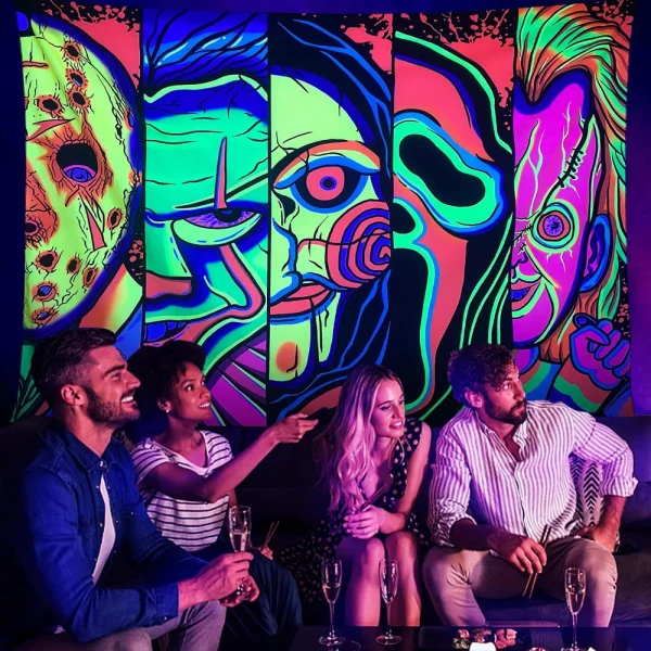 Artcreator Halloween Wall Decor Trippy Blacklight Horror Face 3d Printing Tapestry Mens The Dark Party Bedroom Living Room Dorm 6