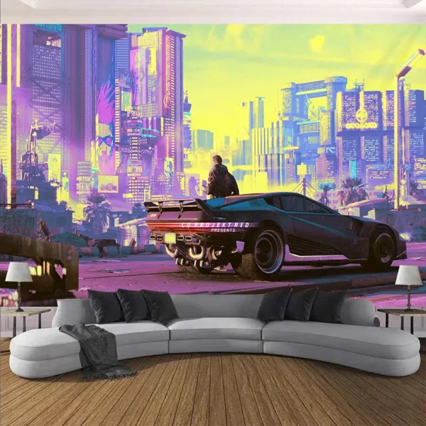 Cyberpunk Future Steam City Home Tapestry Art Wall Hanging Psychedelic Galaxy Hippie Retro Anime  Background Decoration 1
