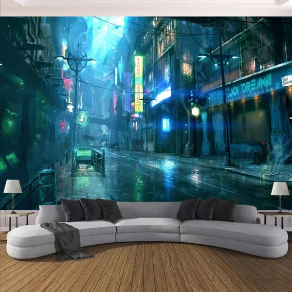 Cyberpunk Future Steam City Home Tapestry Art Wall Hanging Psychedelic Galaxy Hippie Retro Anime  Background Decoration 4