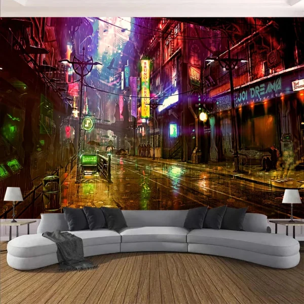 Cyberpunk Future Steam City Home Tapestry Art Wall Hanging Psychedelic Galaxy Hippie Retro Anime  Background Decoration 5