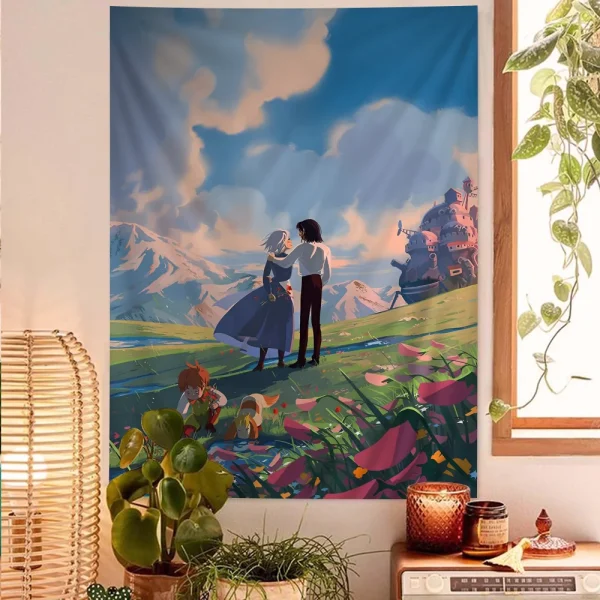 Studio Ghibli Howls Moving Castle Tapestry Anime Tapestry Hanging Tarot Hippie Wall Rugs Dorm Wall Hanging Sheets 1