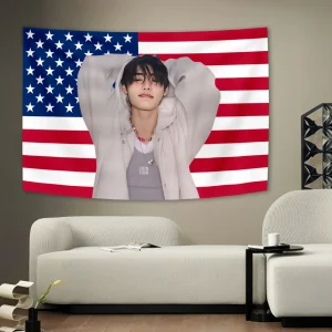 90X150CM Sunghoon Flag Tapestry Ldol Pink Flag Art wall hanging Living Room American Bedroom Dorm Decoration Banner Wall Cloth 1