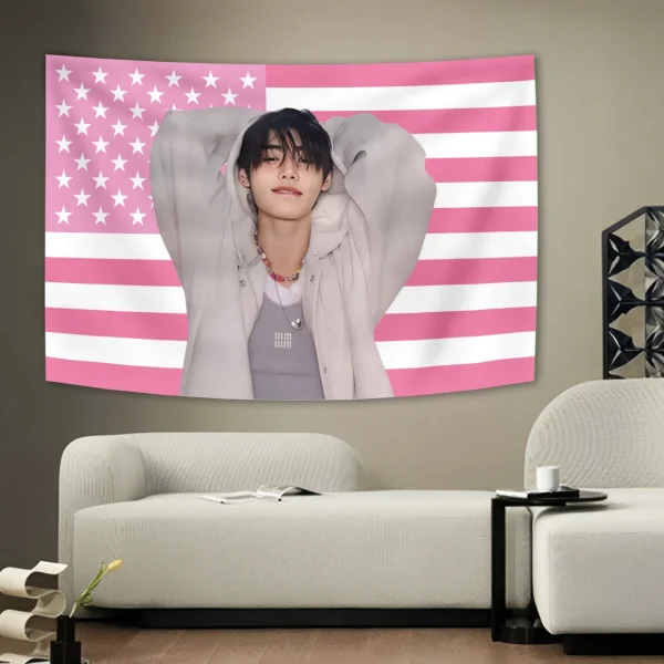 90X150CM Sunghoon Flag Tapestry Ldol Pink Flag Art wall hanging Living Room American Bedroom Dorm Decoration Banner Wall Cloth 2
