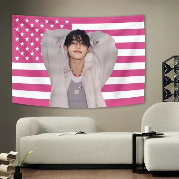 90X150CM Sunghoon Flag Tapestry Ldol Pink Flag Art wall hanging Living Room American Bedroom Dorm Decoration Banner Wall Cloth 3