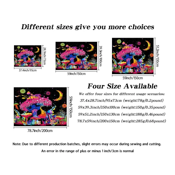 1pcFluorescent colored mushroom tapestry, ultraviolet black light natural plant forest moon flower mysterious night sky tapestry 2