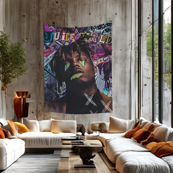 1PC Juice Wrld Tapestry Printed Large Wall Tapestry Art Science Fiction Room Home Decor Decor Blanket 2