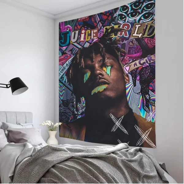 1PC Juice Wrld Tapestry Printed Large Wall Tapestry Art Science Fiction Room Home Decor Decor Blanket 3