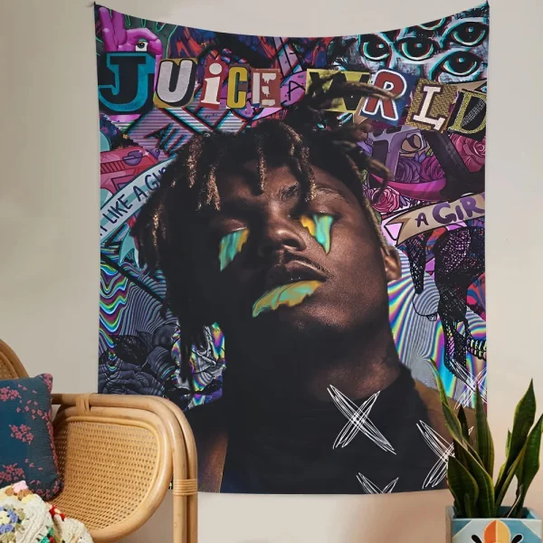 1PC Juice Wrld Tapestry Printed Large Wall Tapestry Art Science Fiction Room Home Decor Decor Blanket 4