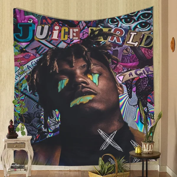 1PC Juice Wrld Tapestry Printed Large Wall Tapestry Art Science Fiction Room Home Decor Decor Blanket 6