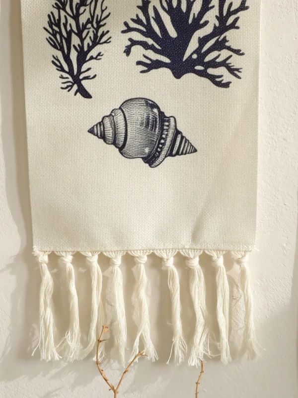 1pc Boho Coastal Seashell Wall Hanging Tapestry,Cotton Banner with Fringe,Nautical Beach Home Decor for Living Room Bedroom Gift 5