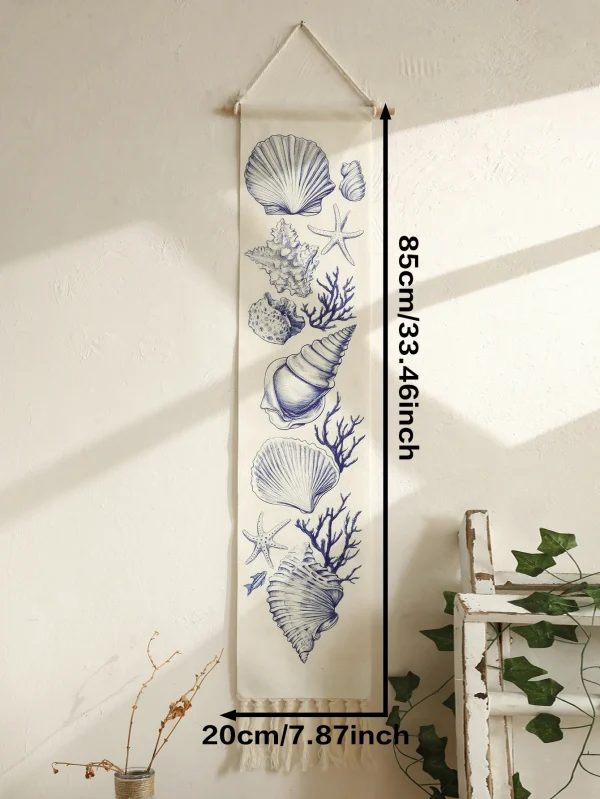 1pc Boho Coastal Seashell Wall Hanging Tapestry,Cotton Banner with Fringe,Nautical Beach Home Decor for Living Room Bedroom Gift 6