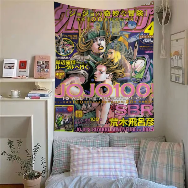 Anime JoJo Bizarre Adventure Retro Anime Tapestry Hippie Flower Wall Carpets Dorm Decor Wall Hanging Home Decor 2