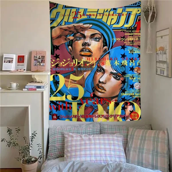 Anime JoJo Bizarre Adventure Retro Anime Tapestry Hippie Flower Wall Carpets Dorm Decor Wall Hanging Home Decor 3