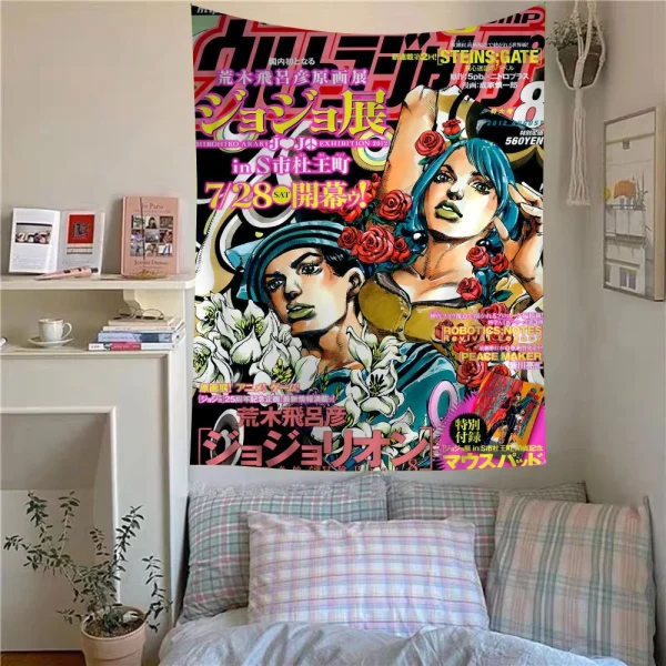 Anime JoJo Bizarre Adventure Retro Anime Tapestry Hippie Flower Wall Carpets Dorm Decor Wall Hanging Home Decor 4