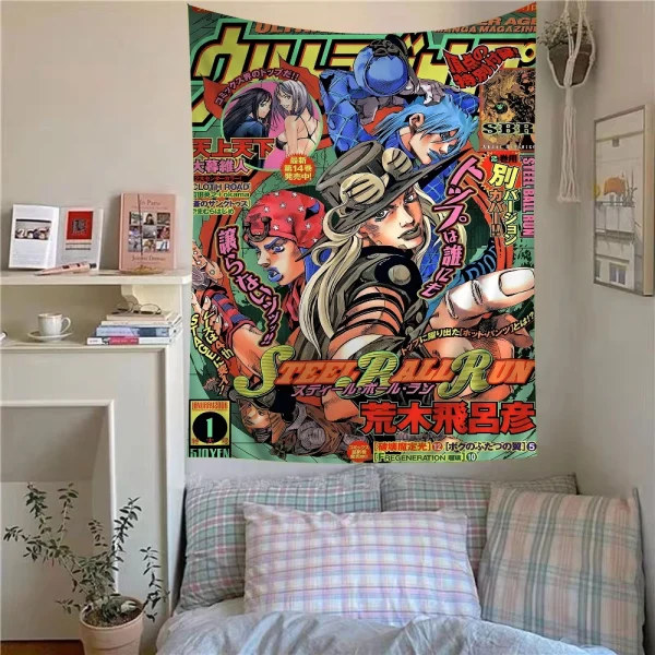 Anime JoJo Bizarre Adventure Retro Anime Tapestry Hippie Flower Wall Carpets Dorm Decor Wall Hanging Home Decor 5