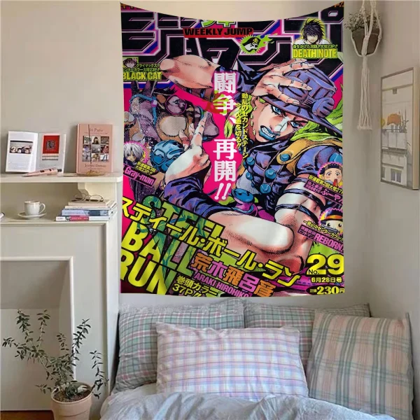 Anime JoJo Bizarre Adventure Retro Anime Tapestry Hippie Flower Wall Carpets Dorm Decor Wall Hanging Home Decor 6