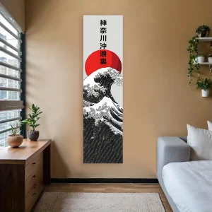 Japanese Ocean Waves Wall Decoration Tapestry Red Sun & Ocean Waves Landscape Aesthetic Tapestry Wall Hanging Home Room Decor 1