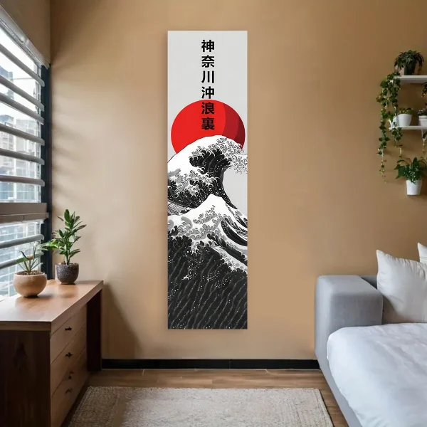 Japanese Ocean Waves Wall Decoration Tapestry Red Sun & Ocean Waves Landscape Aesthetic Tapestry Wall Hanging Home Room Decor 1