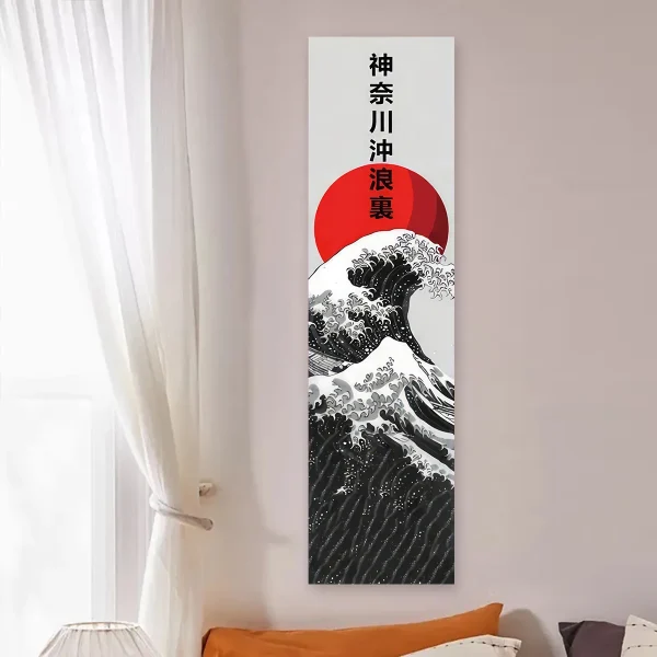 Japanese Ocean Waves Wall Decoration Tapestry Red Sun & Ocean Waves Landscape Aesthetic Tapestry Wall Hanging Home Room Decor 3
