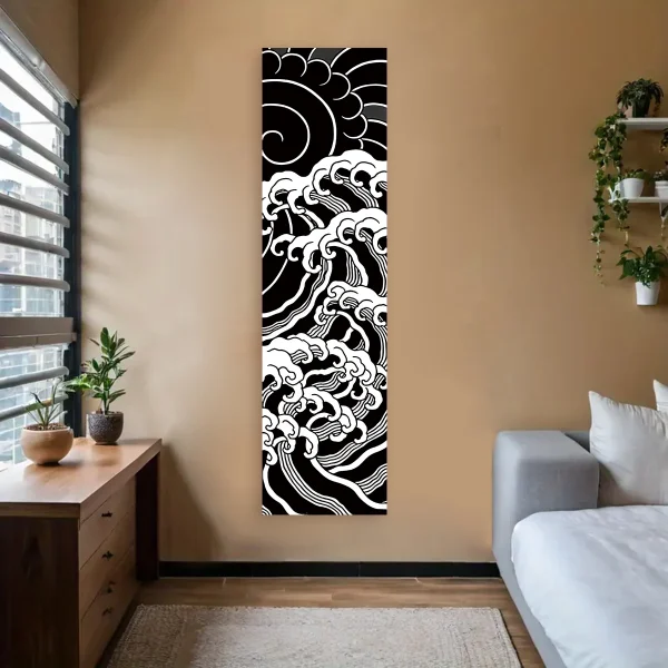 Japanese Ocean Waves Wall Decoration Tapestry Red Sun & Ocean Waves Landscape Aesthetic Tapestry Wall Hanging Home Room Decor 5
