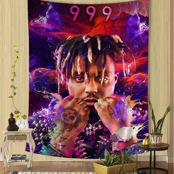 Hip Hop Rapper Juice Wrld Colorful Tapestry Wall Hanging Hippie Flower Wall Carpets Dorm Decor Wall Art Decor 2