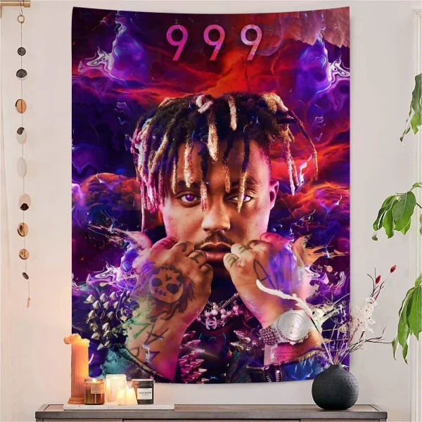 Hip Hop Rapper Juice Wrld Colorful Tapestry Wall Hanging Hippie Flower Wall Carpets Dorm Decor Wall Art Decor 3