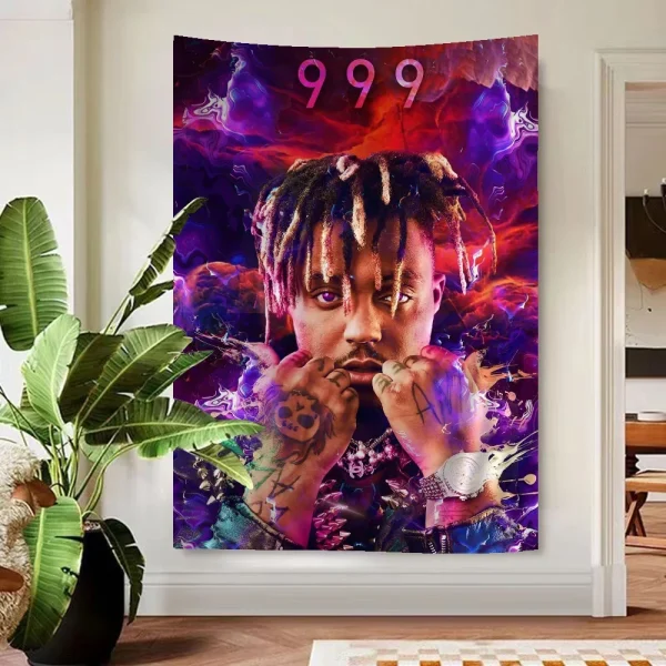 Hip Hop Rapper Juice Wrld Colorful Tapestry Wall Hanging Hippie Flower Wall Carpets Dorm Decor Wall Art Decor 4