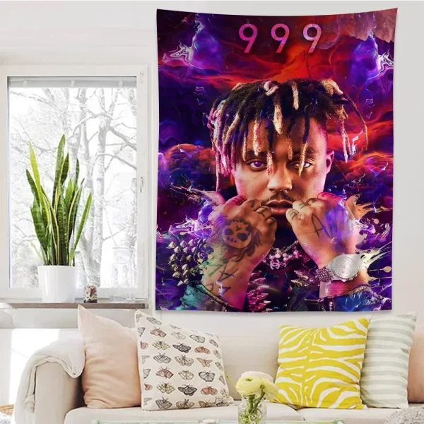 Hip Hop Rapper Juice Wrld Colorful Tapestry Wall Hanging Hippie Flower Wall Carpets Dorm Decor Wall Art Decor 6