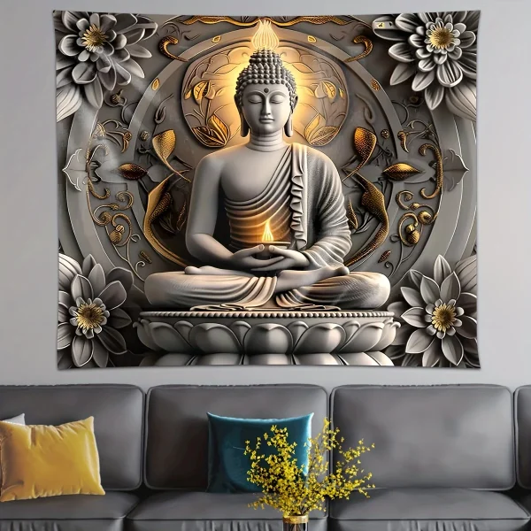 Big Buddha tapestry lotus yoga meditation tapestry dark lotus suitable for bedroom living room dormitory decoration 1
