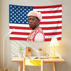 Tyler The Creator American Flag Rapper Singer Polyester Tapestry Wall Hanging for Living Room Bedroom Dorm Aesthetic Decor 1