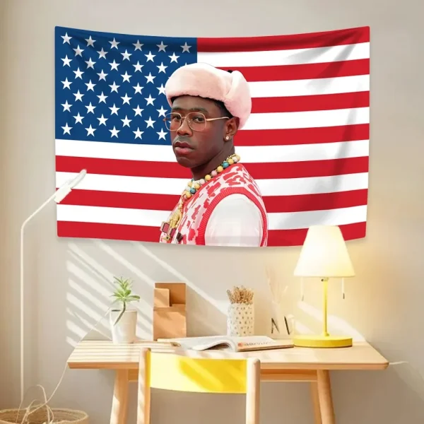 Tyler The Creator American Flag Rapper Singer Polyester Tapestry Wall Hanging for Living Room Bedroom Dorm Aesthetic Decor 1
