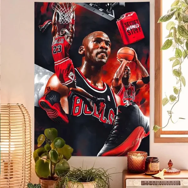Mj Basketball Tapestry Michael Jordan Poster Wall Hanging for Bedroom Dorm Fans Party Decor Gift for Men Photography Prop 3