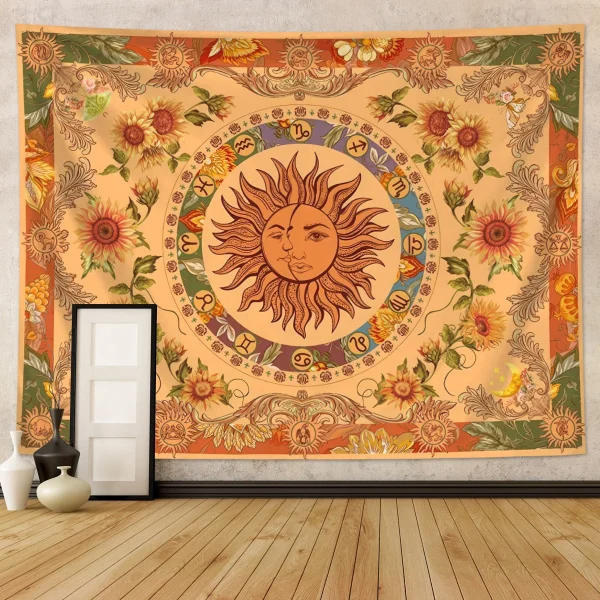 1pc Sun Moon Fantasy Tapestry, Retro Ethnic Wave Simia Tapestry, Sunflower Constellation Aesthetic Wall Hanging 1