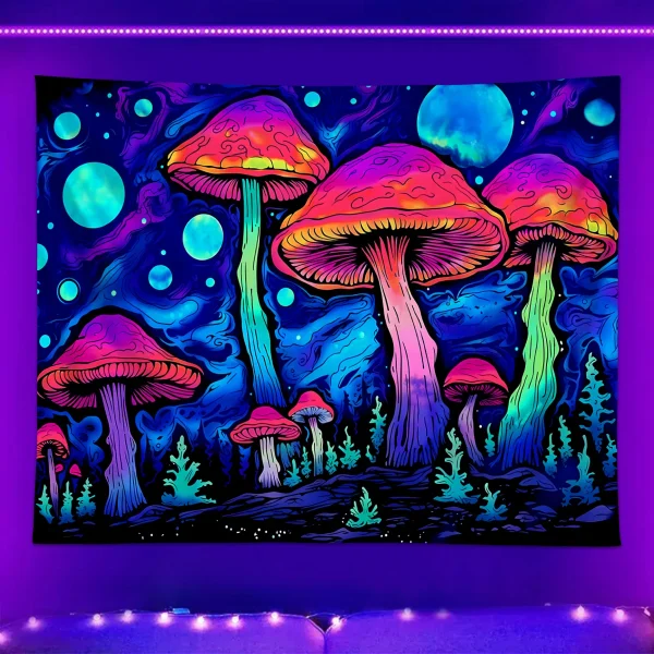 1pc Fluorescent magic tapestry, UV reactive black light tapestry, fantasy starry sky plant forest tapestry, bedroom decoration 3