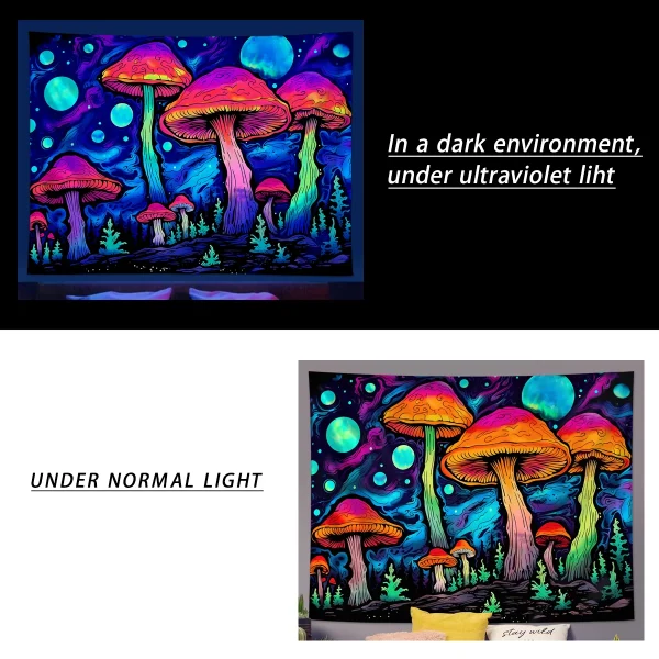 1pc Fluorescent magic tapestry, UV reactive black light tapestry, fantasy starry sky plant forest tapestry, bedroom decoration 4