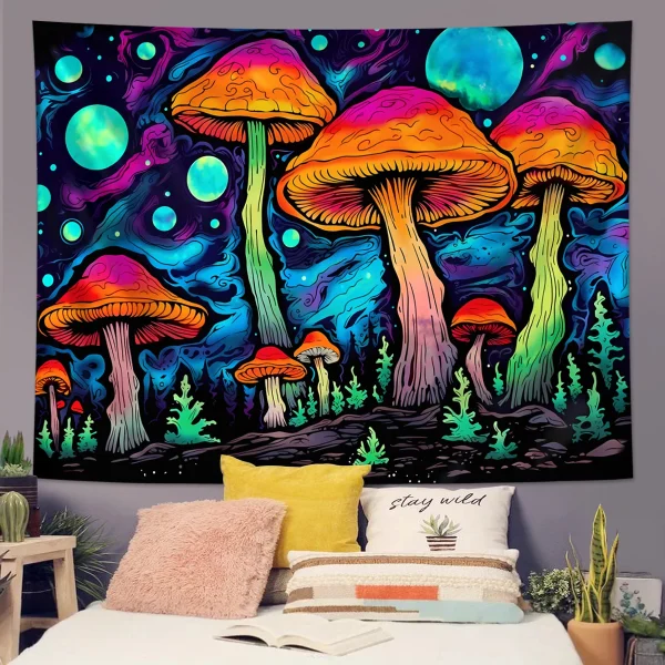 1pc Fluorescent magic tapestry, UV reactive black light tapestry, fantasy starry sky plant forest tapestry, bedroom decoration 5