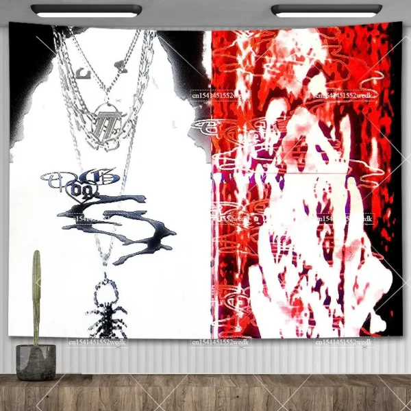 333 Bladee Album Cover Wall Tapestry Hippie Hip Pop Rapper Tapestries Bedroom Aesthetic Background Cloth Home Dorm Decoration 6