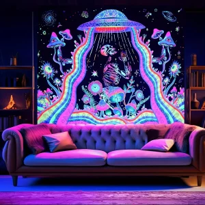 VIKAMA Psychedelic Cosmic Prayer Tapestry Bohemian Bedroom Mystery Decoration UFO Skeleton Star Room Decoration 1