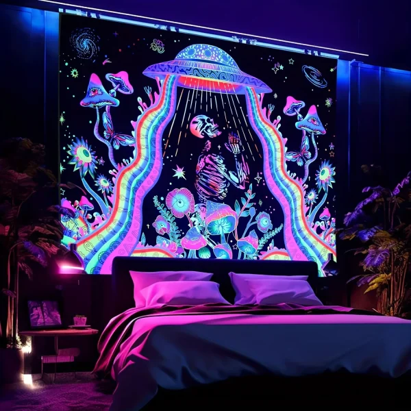 VIKAMA Psychedelic Cosmic Prayer Tapestry Bohemian Bedroom Mystery Decoration UFO Skeleton Star Room Decoration 3