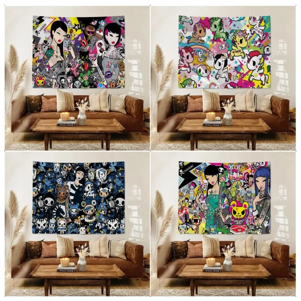 Japanese Tokidoki Tapestry Tapestry Art Printing Indian Buddha Wall Decoration Witchcraft Bohemian Hippie INS Home Decor 1