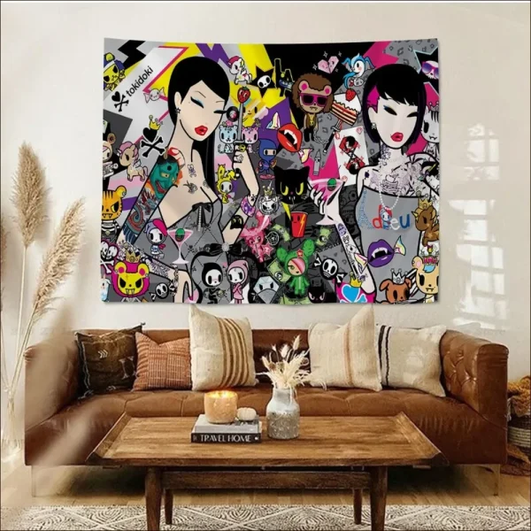 Japanese Tokidoki Tapestry Tapestry Art Printing Indian Buddha Wall Decoration Witchcraft Bohemian Hippie INS Home Decor 2