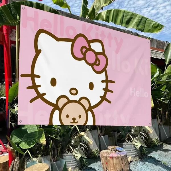 2025 MINISO Hello Kitty Large Size Print Tapestry Patterns Interest Birthday Party Decorat Living Room Decorative Wall Cloth 1