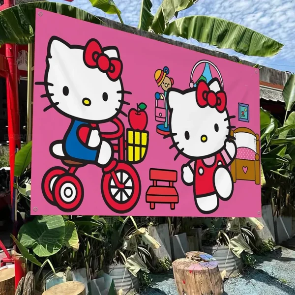 2025 MINISO Hello Kitty Large Size Print Tapestry Patterns Interest Birthday Party Decorat Living Room Decorative Wall Cloth 4