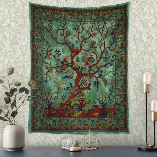 Retro Flower and Bird Tree Tapestry Wall Hanging Abstract Art Mysterious Witchcraft Hippie Dormitory Living Room Home Decor 1