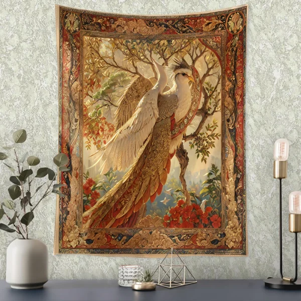 Retro Flower and Bird Tree Tapestry Wall Hanging Abstract Art Mysterious Witchcraft Hippie Dormitory Living Room Home Decor 3