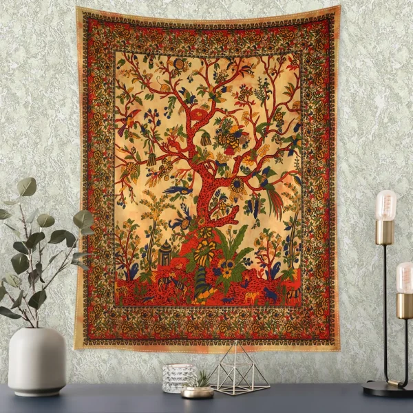 Retro Flower and Bird Tree Tapestry Wall Hanging Abstract Art Mysterious Witchcraft Hippie Dormitory Living Room Home Decor 4